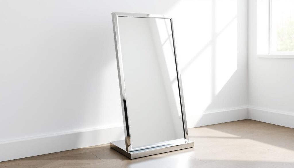 Polished chrome floor mirror