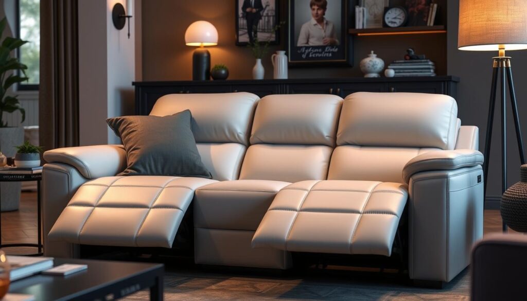 Reclining loveseat with armrest storage