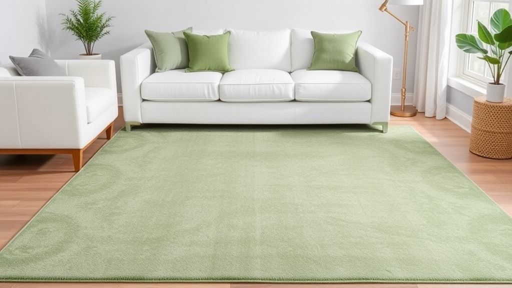 Sage green Rug pairs beautifully with a white couch