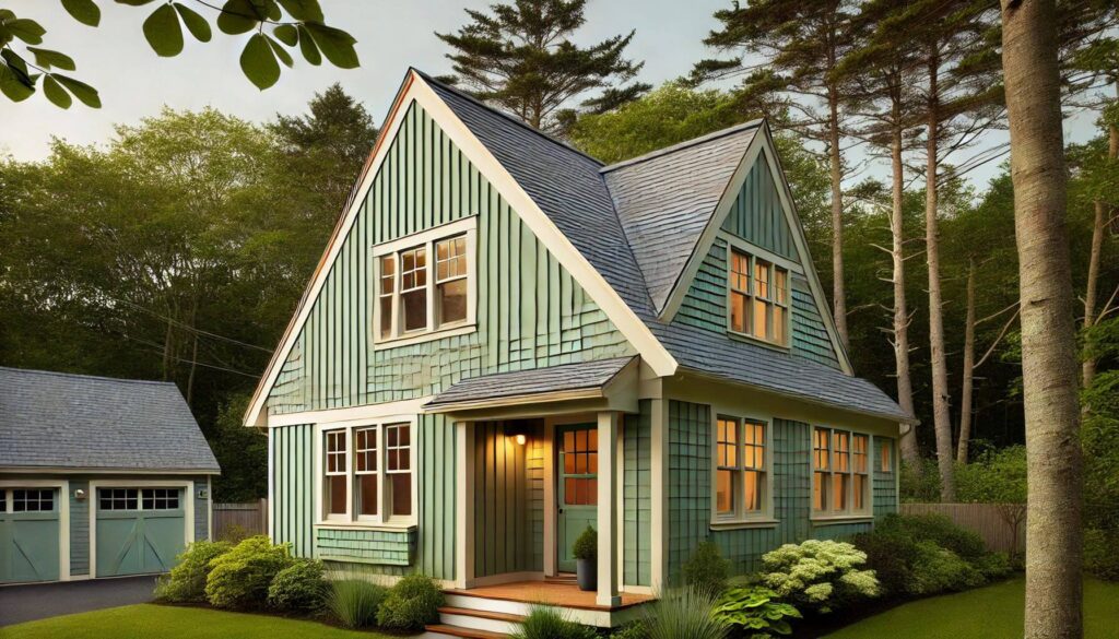 Sage green board and batten siding