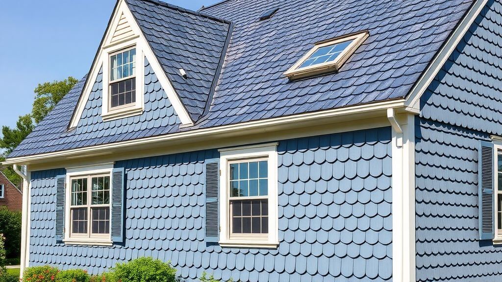 Slate Blue Scalloped Shingles siding on a house in cape cod ma