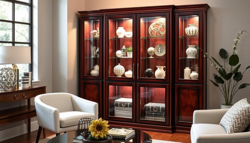 Space-saving corner curio cabinet