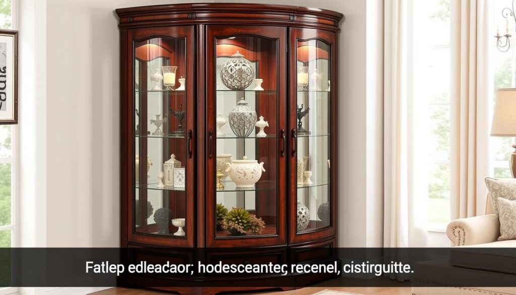 Tempered glass safety in corner curio cabinet