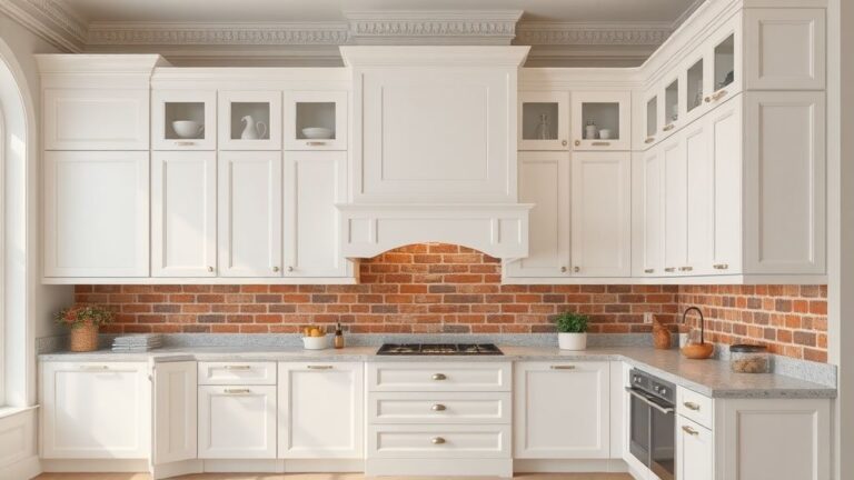 White Cabinets with brick corean How to enhance elegance