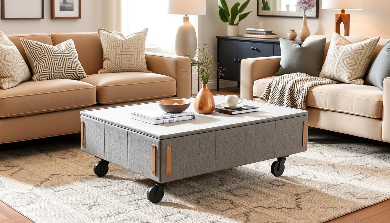 fabric coffee table wheels table