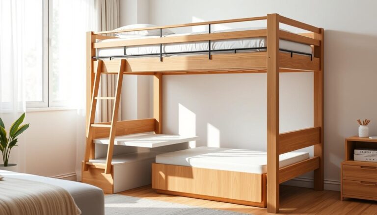 queen size bunk bed with desk