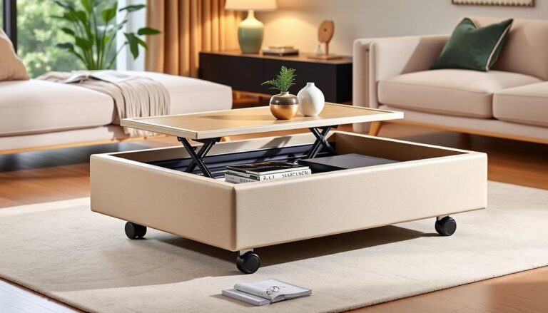 top lift coffeetable wheels tray top fabric