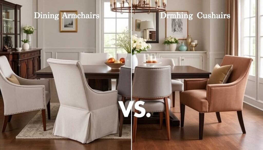 Armless dining chairs and dining armchairs comparison