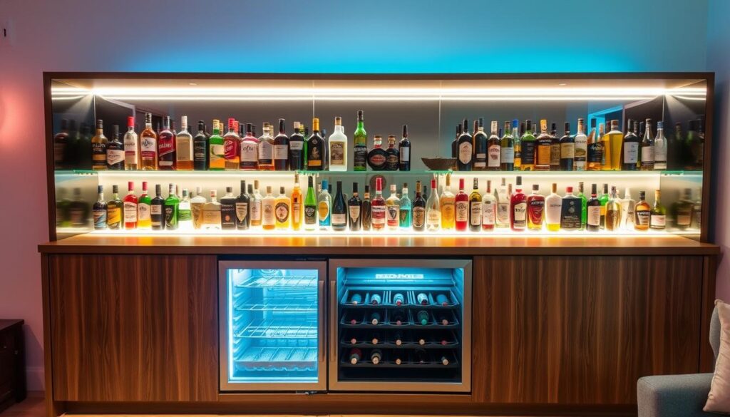 Bar cabinet lighting with LED displays