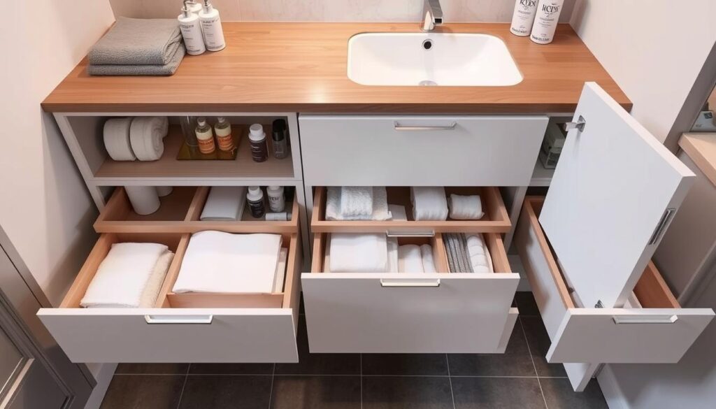 Bathroom vanity drawer configurations