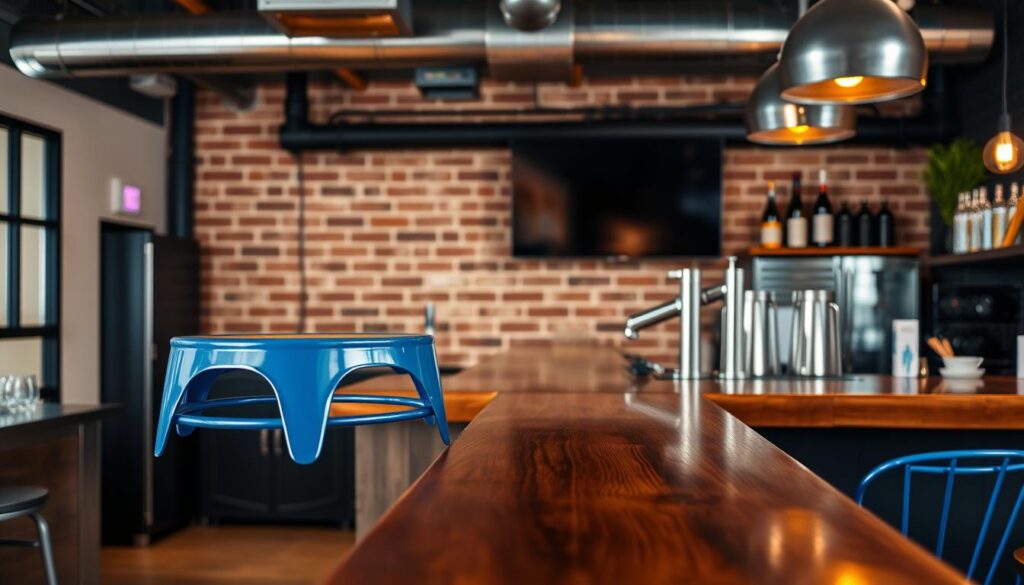 Blue Metal Industrial Counter Stool in commercial bar