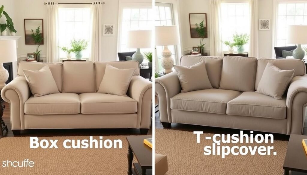 Box cushion and T-cushion slipcover styles