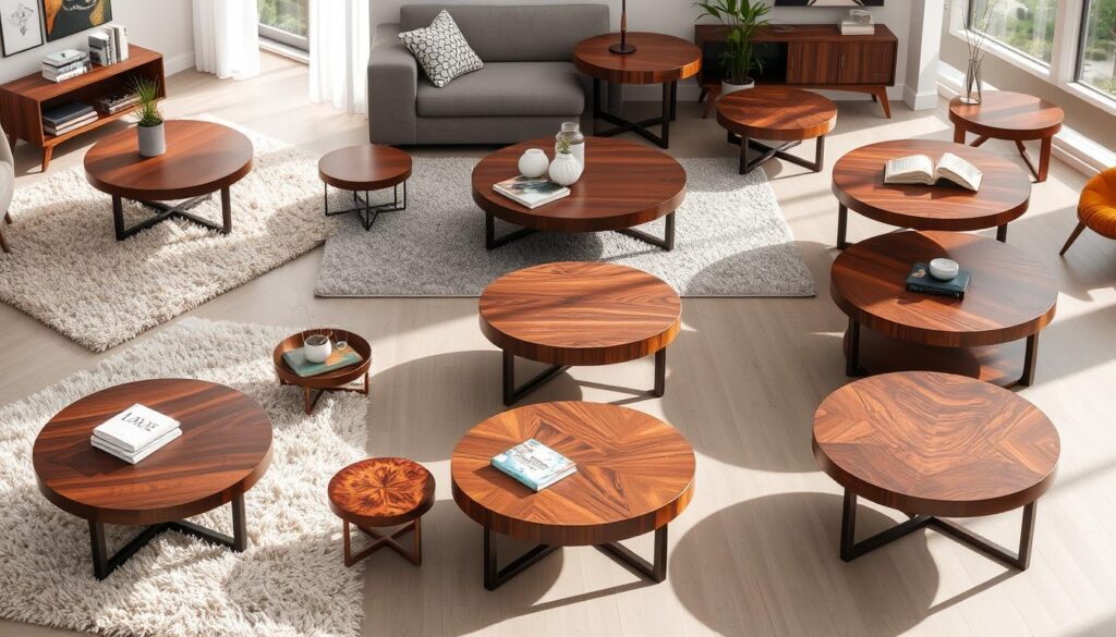 Brown round coffee table sizes