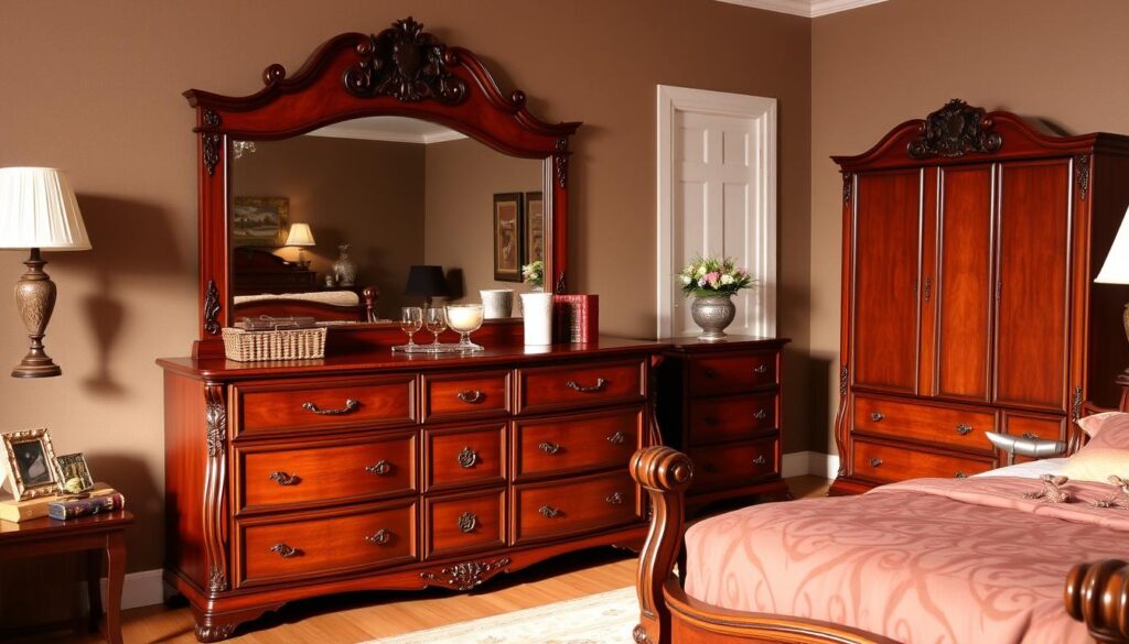 Cherry bedroom set with mirror