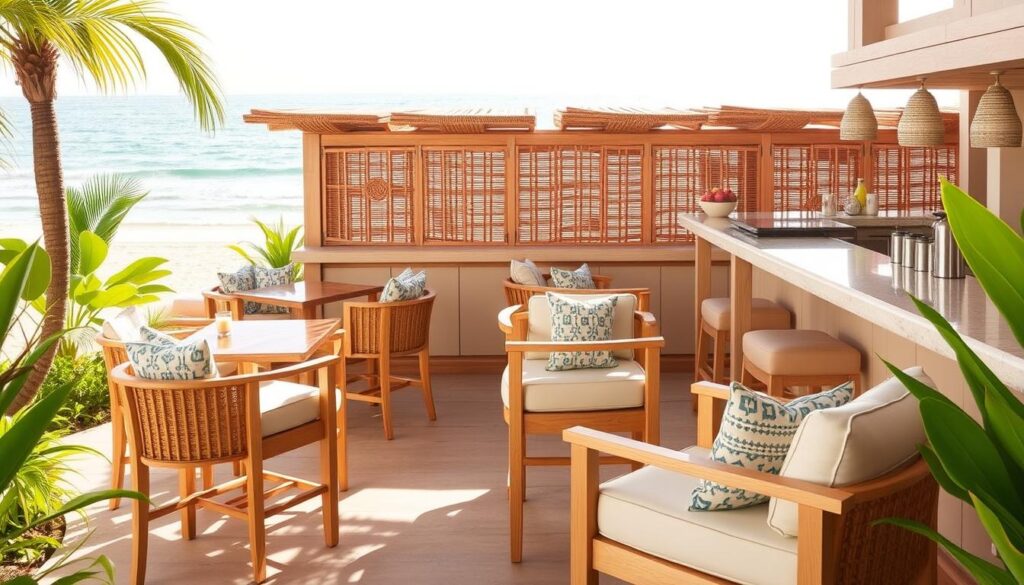 Comfortable coastal bar seating