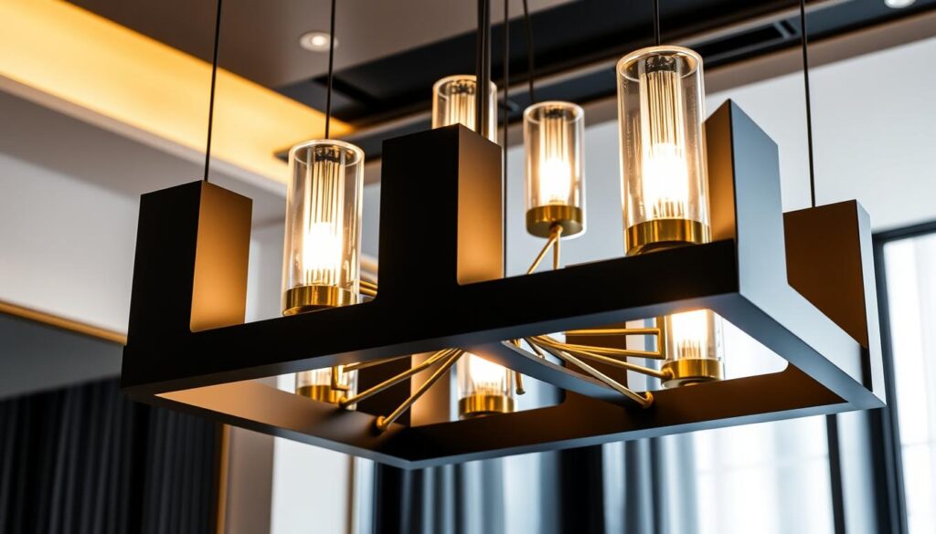 Contemporary black and gold chandelier