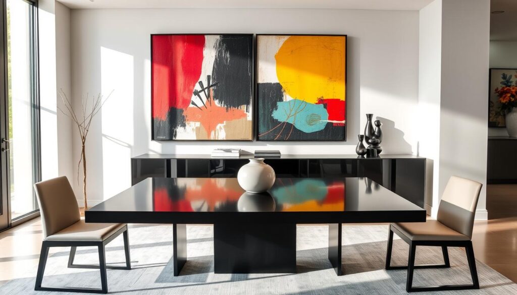 Contemporary wall art in dining room