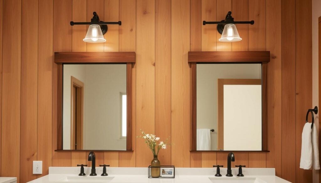 Craftsman horizontal bathroom vanity light positioning