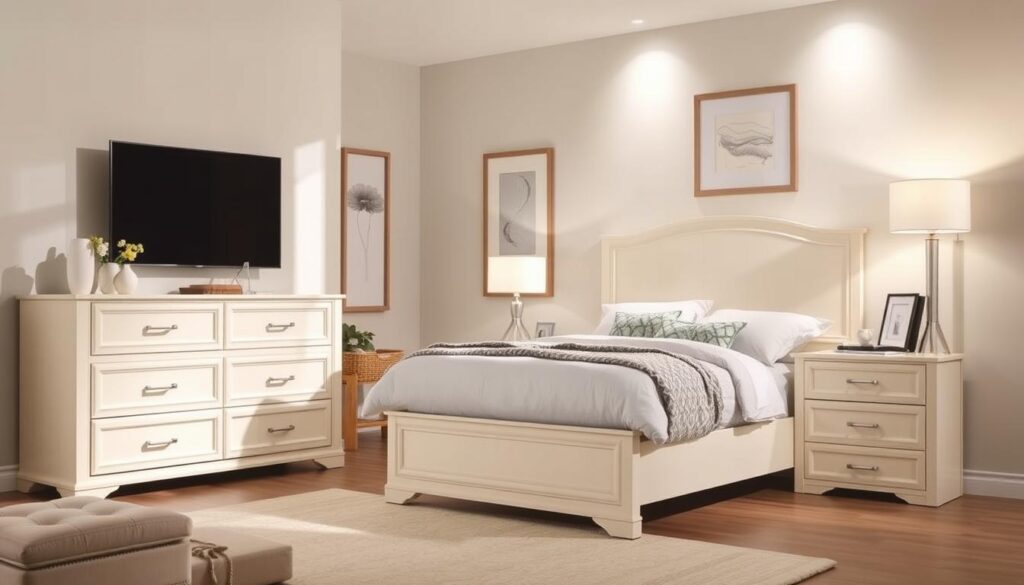 Cream white finish bedroom furniture