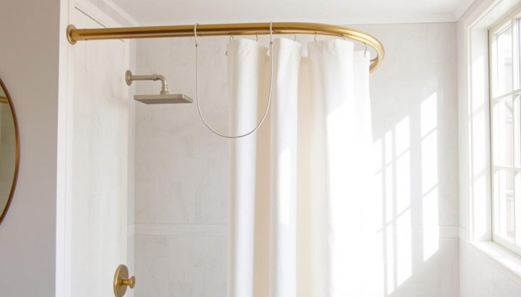 Curved shower rod enhancing bathroom decor