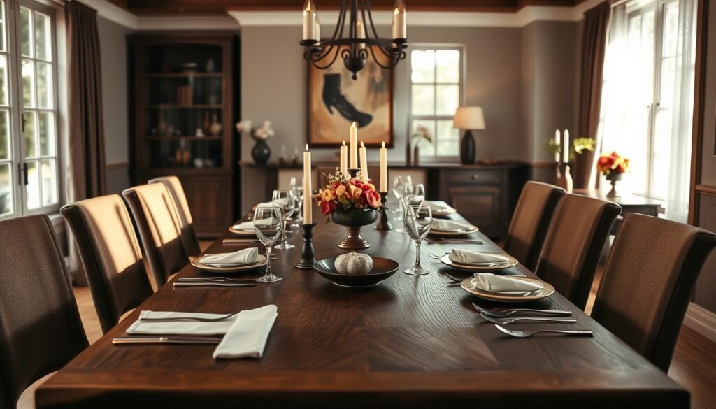 Dark brown dining table appeal