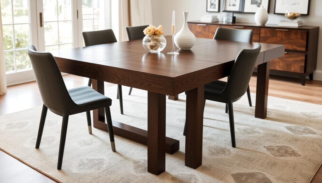 Dark brown wood dining table design