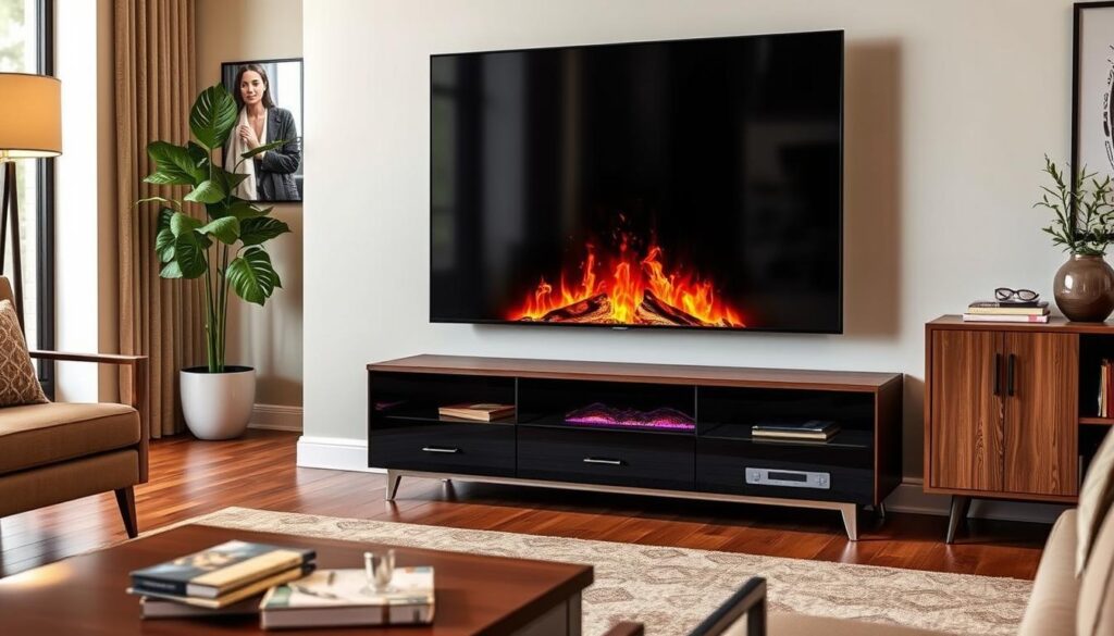 Electric fireplace with temperature control features