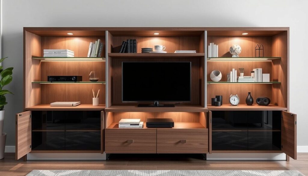 Entertainment center storage with cable management