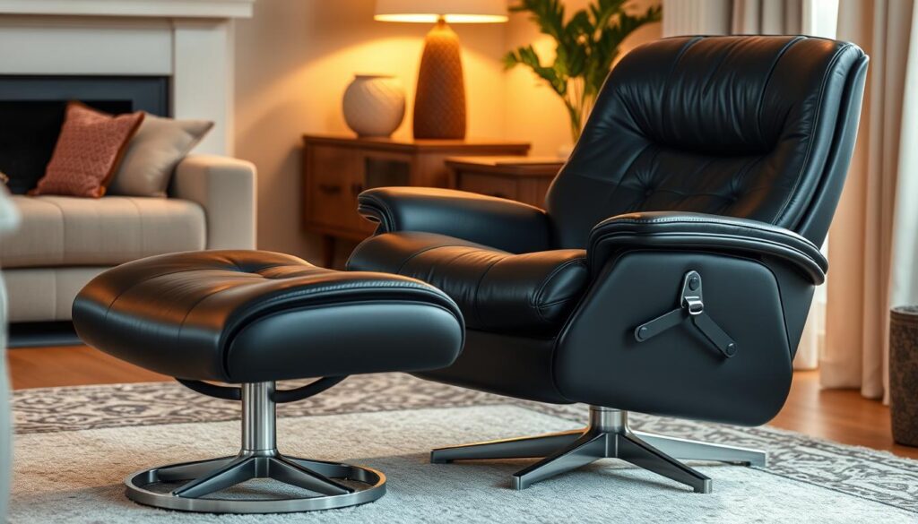 Ergonomic leather chair with ottoman