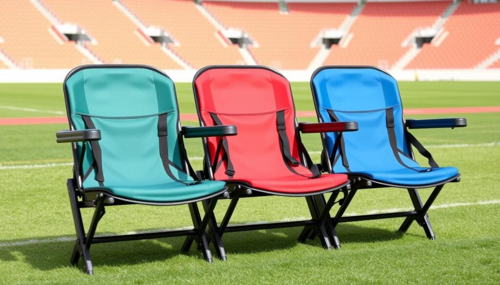 Foldable stadium seats with straps