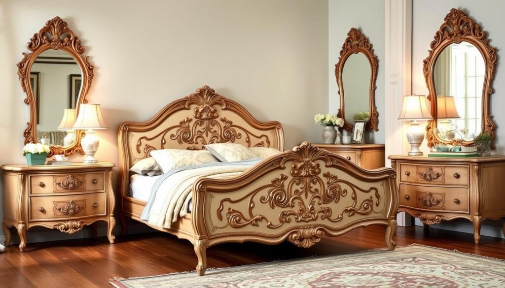 French country bedroom furniture with ornate carvings