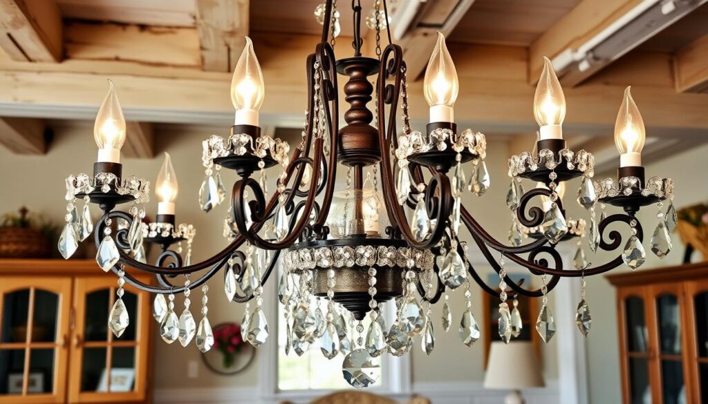 French country chandelier with crystal accents