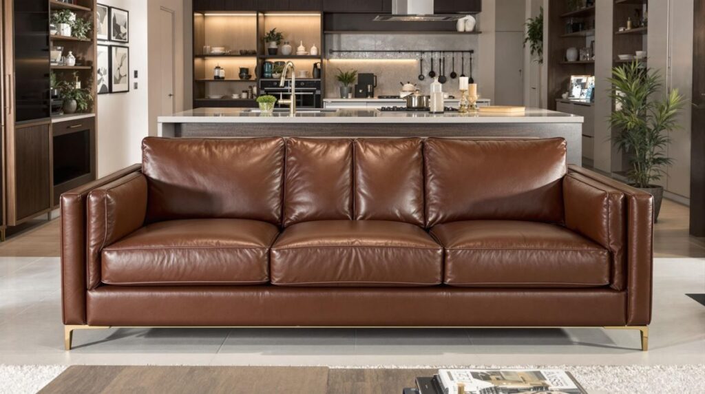 Full Grain Leather Sofa in the luxury living room