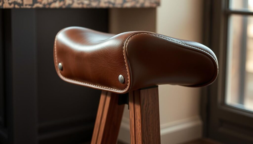 Full-grain leather saddle stool