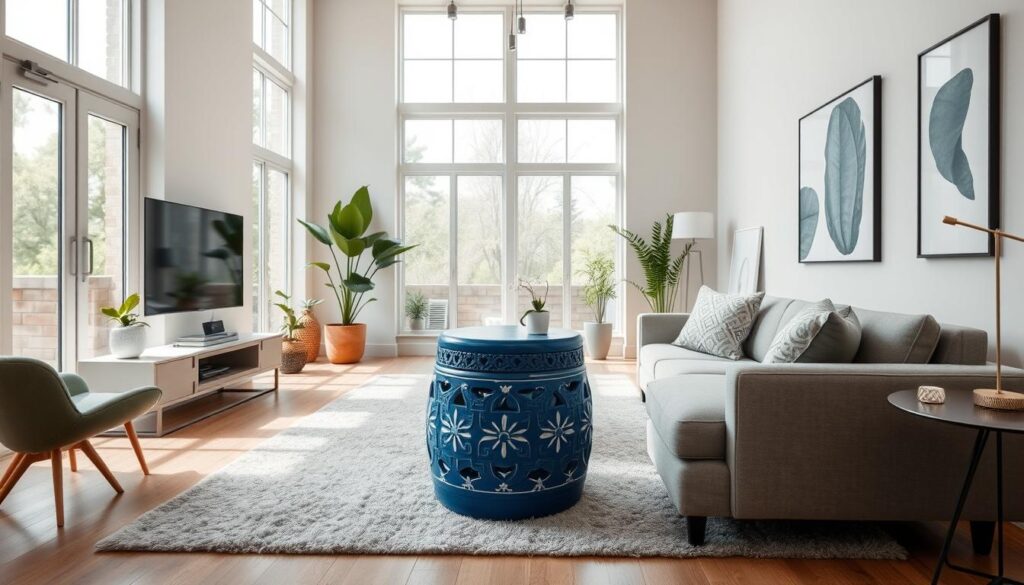 Garden stool in modern living room decor