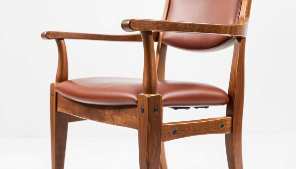 Handcrafted wood and leather dining chair