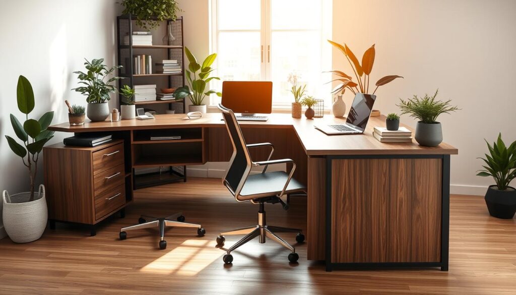 L-shaped desk configuration