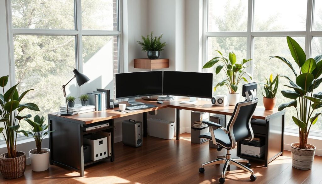 L shaped desk workspace efficiency