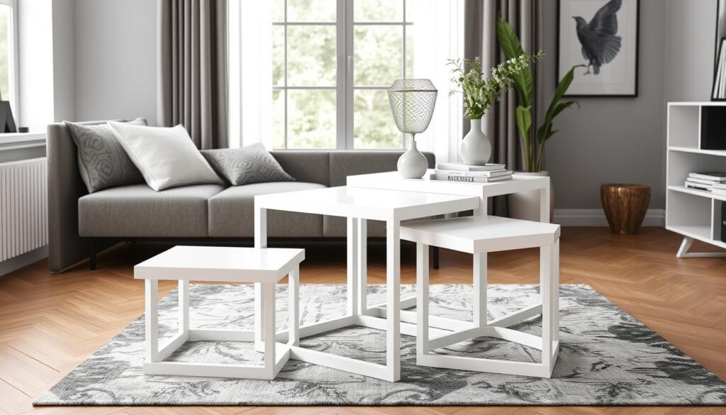 MDF material in white nesting tables