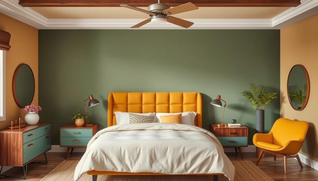 Mid century color palette in bedroom