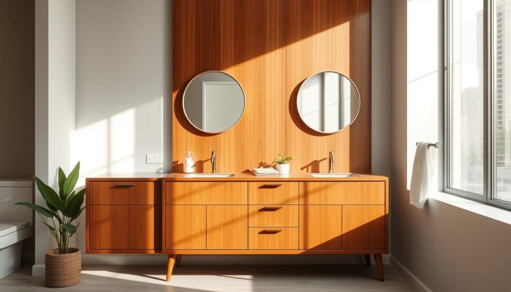 Mid century modern vanity with clean lines