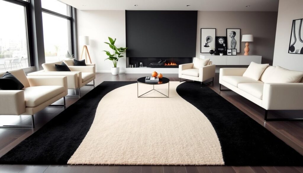 Modern black and beige area rug in contemporary space