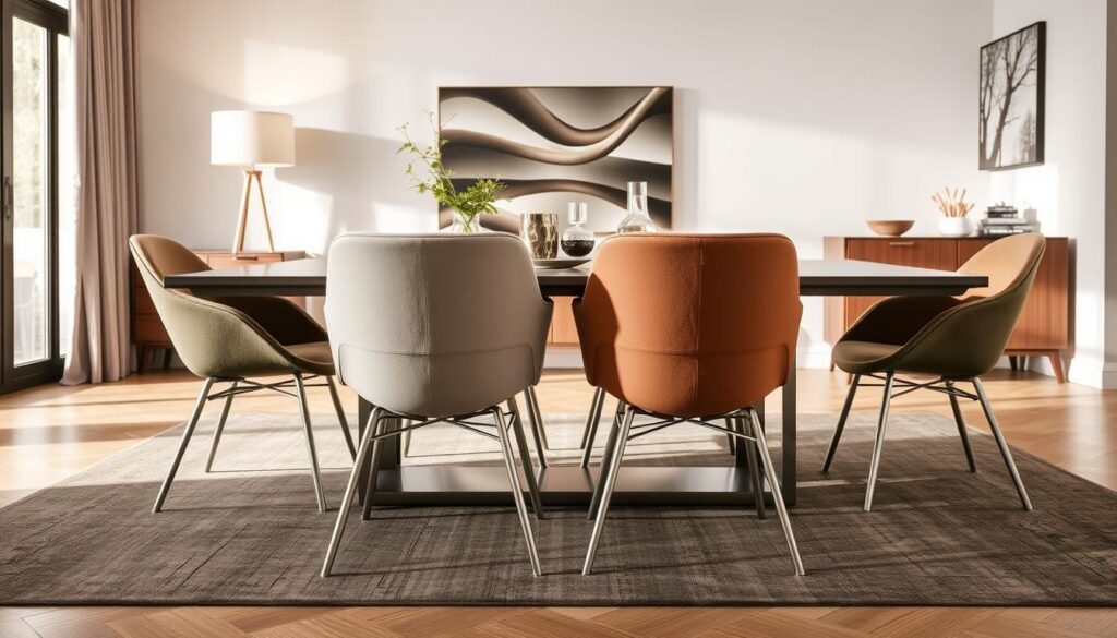 Modern dining chairs with brushed nickel legs in versatile furniture design