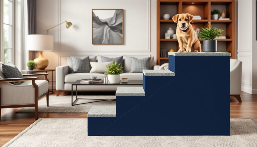 Navy blue pet stairs as a stylish home decor accessory