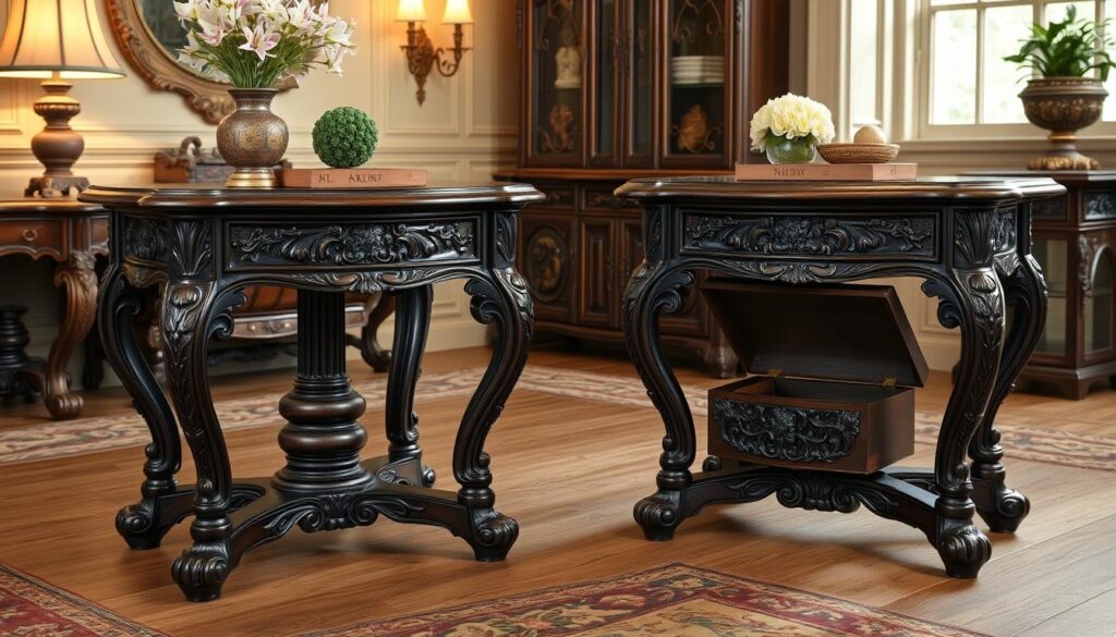 Old World style accent tables with storage