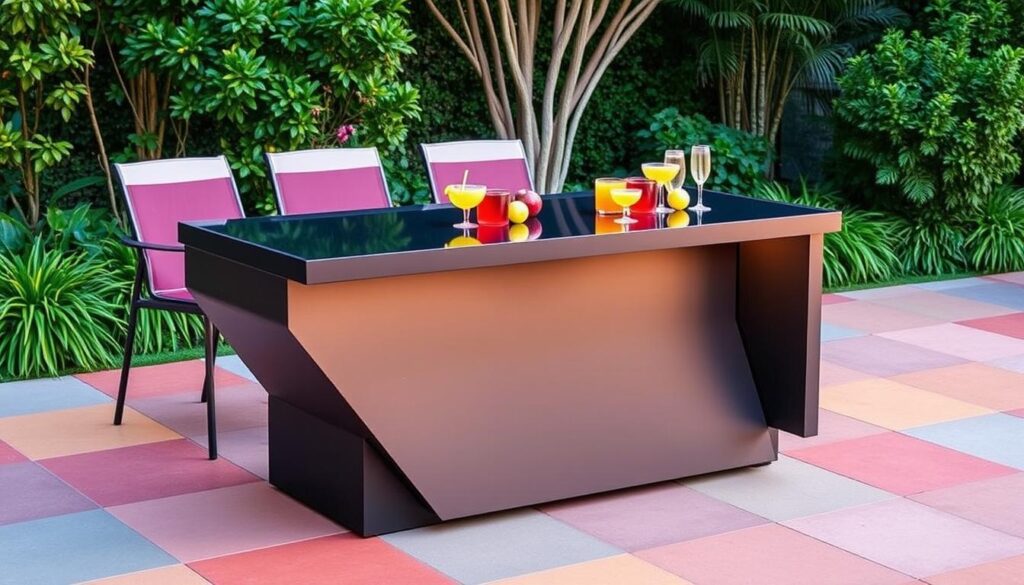 Outdoor bar table with functional design