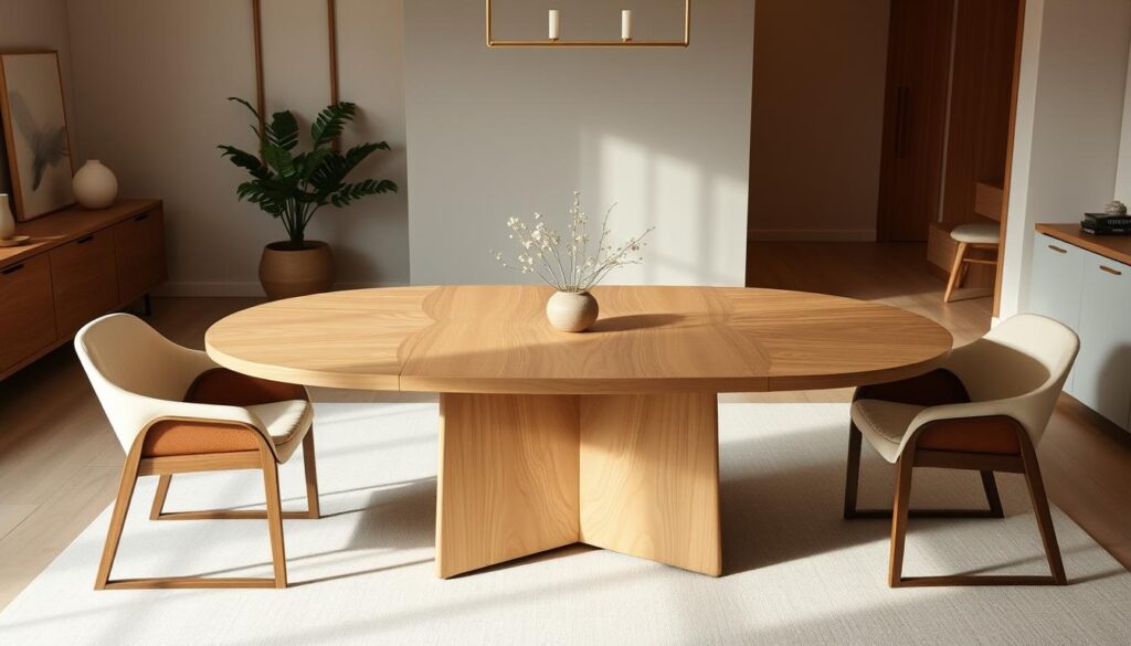 Oval dining table with Japandi style