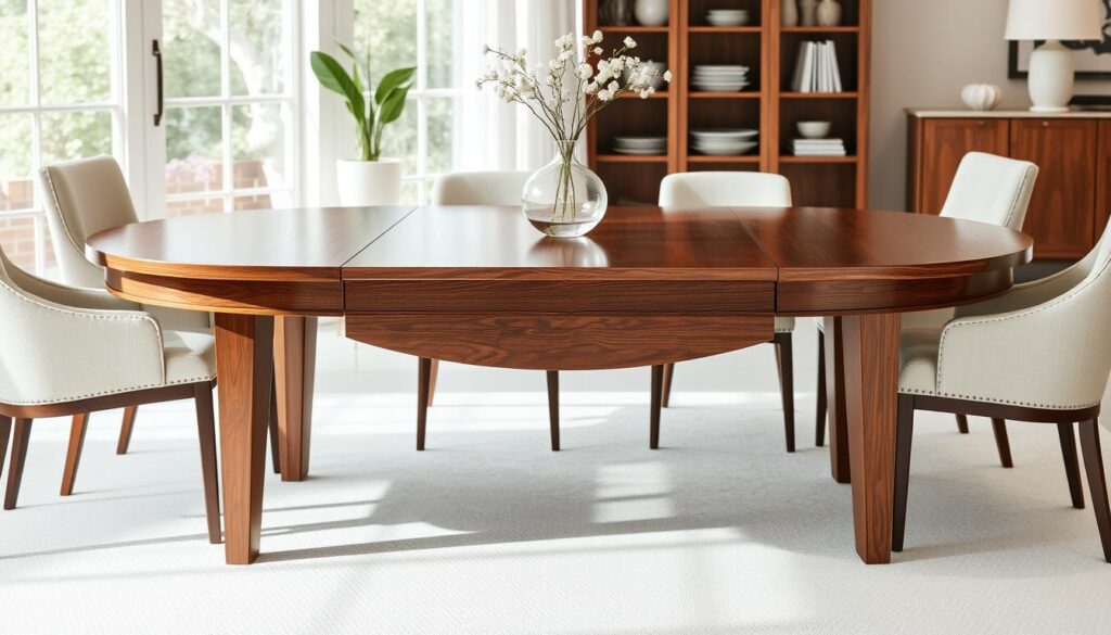 Oval dining table with leaf extendable design