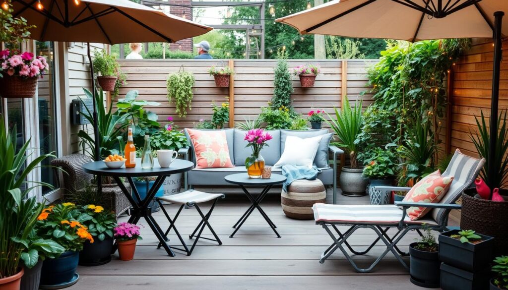 Patio layout with space-saving furniture