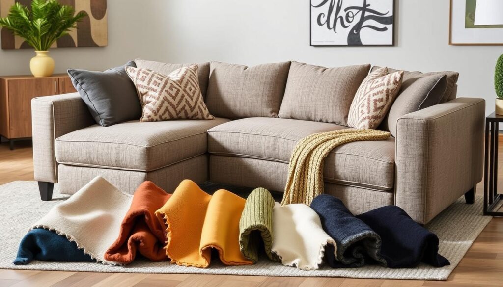 Performance fabric options for sectional chaise